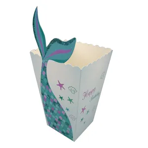 Mermaid Tail Popcorn Paper Boxes Candy Cookie Bakery Gift Packaging Bags Baby Shower Happy Birthday Packing Gift Box