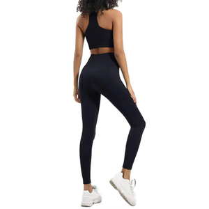 Conjunto de Yoga de 2 Piezas para Mujer, Color Sólido, Top Corto con Espalda Cruzada, Leggings de Cintura Alta y Largo Completo, Ropa Deportiva Elástica sin Costuras - Product Image 3