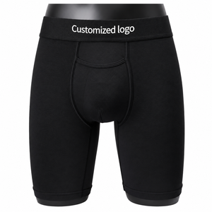 Calzoncillos bóxer azules lisos para hombre, de cintura media, de punto, de algodón y elastano, transpirables, de secado rápido, antibacterianos, con logotipo en la cintura personalizable. - Product Image 2