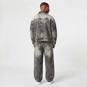 Ensemble veste en jean oversize et jean large pour homme – Style streetwear décontracté – Survêtement en jean délavé - Product Image 3