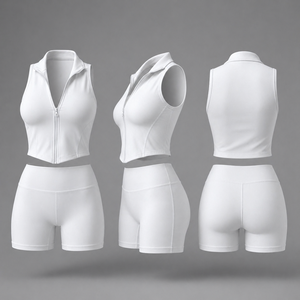 Conjunto Deportivo Personalizado para Mujer, Top sin Mangas con Cierre, Pantalones Cortos de Ciclismo, Ropa de Gimnasio y Fitness, Fabricante y Proveedor Mayorista OEM - Product Image 1
