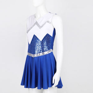 Girls Latin <b>Red</b> White <b>Sequin</b> 100% Polyester Digital Print Stage Dance Top Sleeveless V-Neck Flared Skirt Performance Wear for - Product Image 2