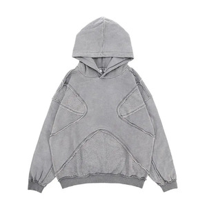 Pull-overs amples en molleton de coton, sweat-shirts à capuche surdimensionnés personnalisés avec patchwork, vêtements de mode, sweats à capuche et joggers – Vente en gros - Product Image 2
