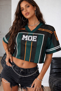 Wholesale Rhinestone V-Neck American Football Jersey Custom Navy Star Graphic Streetwear Bulk Luxury <b>Crystal</b> Embellished <b>Tops</b> - Product Image 6