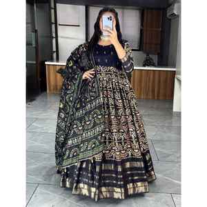 VESTIDO TRABAJO TEJIDO ZARI ALGODÓN MODA CON DUPATTA NEGRO - Product Image 1