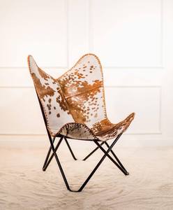 Premium <b>Brown</b> White Genuine Leather Butterfly <b>Chair</b> Lightweight Black Metal Frame Handmade Modern Furniture Home Furniture - Product Image 1