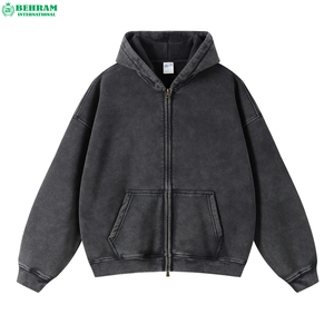 Sweat-shirts à capuche thermiques personnalisés avec fermeture éclair, 420 GSM, coupe classique, ourlet brut, broderies, fermeture éclair, 100% coton molletonné/éponge française - Product Image 1