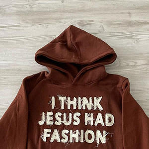 Ensemble de survêtement marron pour homme avec sweat à capuche brodé et appliqué numéroté, pantalon de survêtement large en molleton de coton, style streetwear - Product Image 5