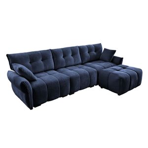 Set Divano a Tre Posti in Legno Massello con Pouf e Cuscini in Ciniglia Testurizzata ad Alta Resilienza per Soggiorno - Product Image 6