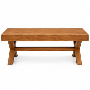 Mesa de Centro de Madera de Teca Sólida, Impermeable y Ecológica, con Tapa Rectangular Gruesa y Base de Patas en X, Mueble Moderno de Estilo Industrial - Product Image 2