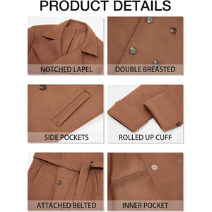 Manteau trench classique pour homme à double boutonnage, manches longues, ceinture, coupe-vent, léger, imperméable, pour l'automne - Product Image 3