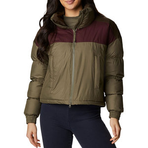 Blouson matelassé femme 2026, color-block olive et bordeaux, manches longues, col montant, fermeture éclair, vêtement d'extérieur hiver - Product Image 1