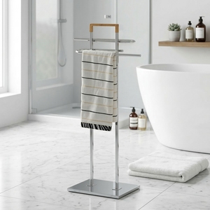 Soporte de toalla de bambú de madera con marco de metal, mueble de almacenamiento para el hogar, fabricante MIT houswares, Black Friday, venta al por mayor, Taiwán - Product Image 1