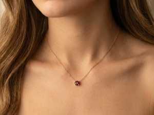 Pendentif grenat serti clos en argent sterling 925 plaqué or 14 carats, pierre de naissance de janvier, cadeau pour demoiselle d'honneur - Product Image 6