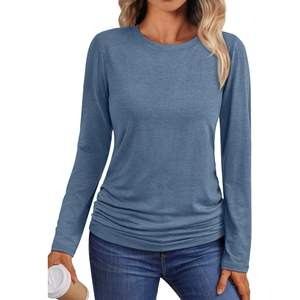 2025 2025 femmes à manches longues col rond hauts basique automne T-Shirt froncé conception affaires décontracté à la mode tenues taille XL Logo - Product Image 5