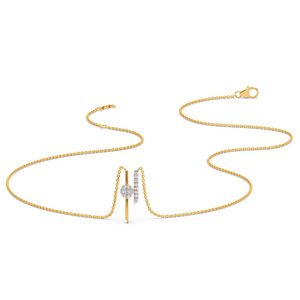 Collar de Diamantes con Halo Lineal Asimétrico de Lujo en Oro, con Centro Redondo Brillante Flotante y Diseño Vertical Elegante - Product Image 2