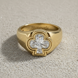 แหวนเพชรไพ่โพดำ คลับพิงกี้ริง ทองคำแท้ 14K ชุบแพลตตินั่ม แหวนสำหรับงานแต่งงาน งานปาร์ตี้ แหวนสเตทเมนท์สำหรับทุกเพศทุกวัยที่ได้รับการรับรอง - Product Image 2