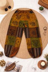 กางเกงฮาเร็มผ้าฝ้ายระบายอากาศดีไซน์ใหม่สำหรับฤดูร้อน แต่งผ้าแบบแพทช์เวิร์ค ทรง unisex มีเชือกผูกเอว เอวสูง ฟรีไซส์สำหรับผู้ใหญ่ - Product Image 6