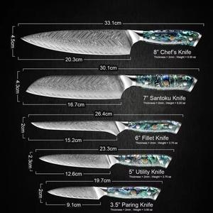 Cuchillos de chef hechos a mano de alta calidad con patrón de Damasco de 5 piezas y mango personalizado para usos múltiples y ecológicos. - Product Image 3