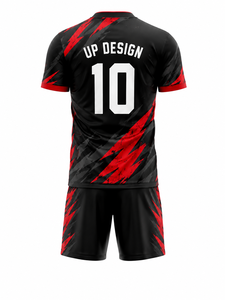 ชุดเสื้อฟุตบอลสีดำแดงแบบกำหนดเอง, ชุดยูนิฟอร์มฟุตบอลแบบซับลิเมชั่นสำหรับผู้ชาย เสื้อและกางเกงขาสั้น, ผู้ผลิตชุดกีฬาทีมขายส่ง - Product Image 3