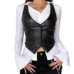 Chaleco de Cuero para Mujer, Impermeable, Ligero, Estilo Urbano, Ajuste Cómodo, Look Moderno para Uso Diario Informal - Product Image 1