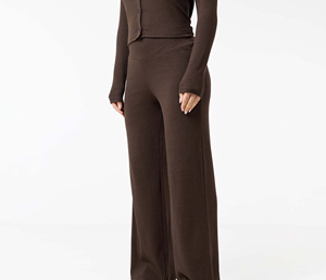 Pantalon de jogging pour femme en Spandex écologique, taille élastique, séchage rapide, coupe ample à jambe large, longueur intégrale, cordon de serrage réglable, taille basse, couleur unie - Product Image 1
