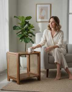 Stylish Wooden Side <b>Table</b> With Smooth Rounded Edges And Elegant Finish For Premium Living Room Furniture - Product Image 1