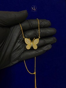 Collier Pendentif Papillon en Or VVS1 avec Moissanite Véritable Pavée et Centre Marquise, Chaîne en Or 18K, Bijoux Personnalisés Tendance pour Femmes - Product Image 3