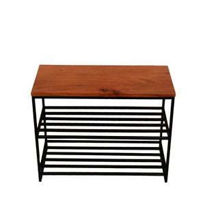 Zapatero de Madera de 3 Niveles con Estructura Metálica, Parte Superior de Madera Marrón con Base Negra, Organizador de Almacenamiento - Product Image 1