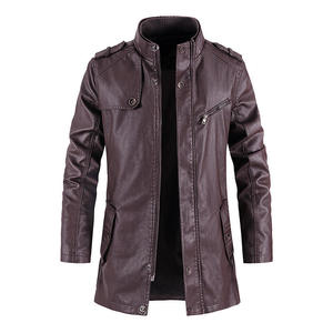 Blouson universitaire en cuir véritable pour homme, col montant, manches longues, coupe ajustée, décontracté, hiver, motif color block, poches zippées, rivets - Product Image 3