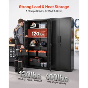 Armadio da Garage in Acciaio Chiudibile a Chiave 68.9, 5 Ripiani, 4 Mensole Regolabili, 2 Porte Magnetiche, 2 Chiavi per Conservazione Attrezzi - Product Image 2