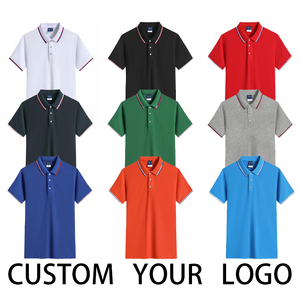 เสื้อโปโลแขนสั้นสีดำสำหรับผู้ชาย ทรงปกติ สีพื้น แต่งขอบตัดกัน พิมพ์โลโก้ด้านหน้า ชุดลำลอง - Product Image 3