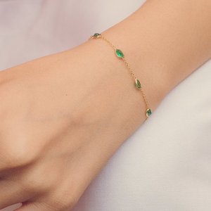 18K <b>Solid</b> <b>Gold</b> Oval Emerald Tennis Bracelet-Rose <b>Gold</b> Plated Stackable Chain - Product Image 4