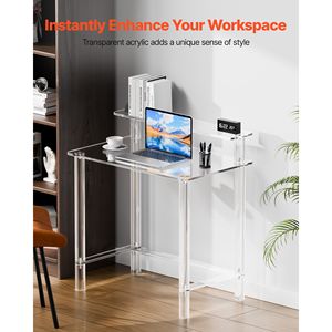 Modern 2-Tier <b>Clear</b> Acrylic <b>Table</b> Office Desk Monitor Stand & Study Desk Elegant End <b>Table</b> Nightstand - Product Image 2