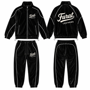 Ensemble de survêtement unisexe en velours noir FURAT LEATHERS, survêtement d'hiver en velours de luxe polyester/coton, streetwear rétro pour hommes et femmes - Product Image 1
