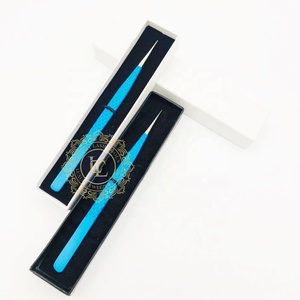 Grande pince à épiler d'extension de cils en acier inoxydable à motif de diamant revêtement en poudre bleu mat pince à épiler à pointe argentée - Product Image 6