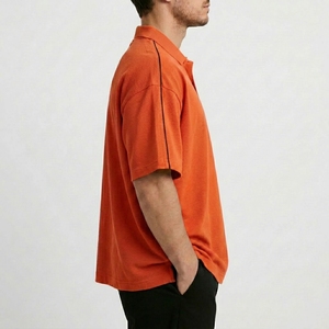 Men <b>Orange</b> Solid Pique <b>Polo</b> Shirt Short Sleeve Regular Fit Contrast Trim Casual Top - Product Image 1