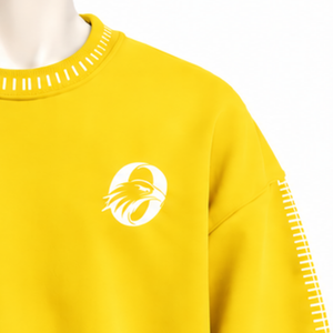 Mens Yellow <b>Stitched</b> Border Distressed Crewneck Sweatshirt <b>Oversized</b> Long Sleeve Pullover Casual Streetwear Sportswear Fashion - Product Image 6