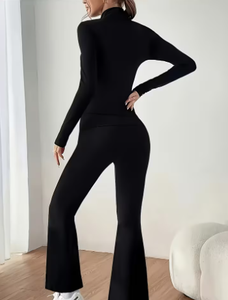 <b>Women's</b> Casual Solid Yoga Leggings Set Zip-Up Athletic <b>Jacket</b> & Full-Length Pants High-Waisted Spandex Quick-Dry Seamless - Product Image 6