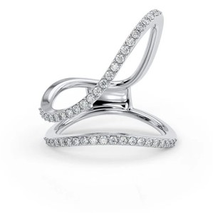 Anillo de Compromiso de Moissanita Estilo Ondulado, Plata de Ley 925, Chapado en Oro Blanco, Banda Curva Elegante, Brillante y Certificado de Lujo - Product Image 3