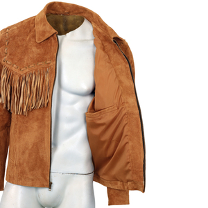 Cowboy Men's Genuine Leather Bomber <b>Jacket</b> Long <b>Fringes</b> Waterproof Windproof Zipper Closure Winter Formal SHORT SIGN INDUSTRY - Product Image 4