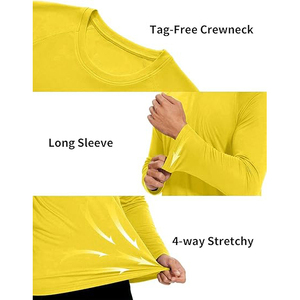 T-shirt de performance personnalisé pour homme à manches longues, jaune vif, séchage rapide, protection solaire UV 50+, idéal pour la natation et la vente en gros - Product Image 4