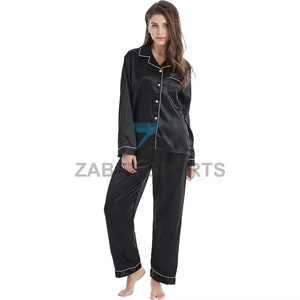Pijamas de Satén para Mujer, Diseño Personalizado, Poliéster/Algodón, Suaves y Transpirables, Cierre con Cordón, Mangas Largas, Ropa de Dormir de 2 Piezas - Product Image 2