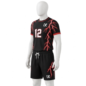 Ensemble d'uniformes de volley-ball personnalisés pour hommes - Maillot et short sublimés 100 % polyester, col rond, manches courtes, taille élastique, personnalisable - Product Image 1