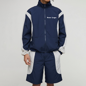 Conjunto Deportivo de Dos Piezas para Hombre, Chaqueta Cortavientos y Pantalones Cortos, Diseño Color Block, Estilo Hip Hop, Corte Holgado, Ropa de Entrenamiento, Conjunto para Correr - Product Image 1