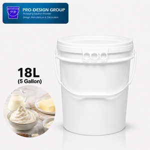 18L Food Safe Plastic <b>Bucket</b> <b>with</b> Handle and Flat <b>Lid</b> for Food Packaging, Leak-Proof Round Container - Product Image 1
