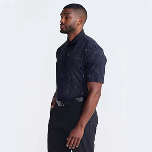 Nouveau polo pour homme en tissu tissé respirant, bleu foncé imprimé, à manches courtes, style décontracté chic, vente en gros - Product Image 3