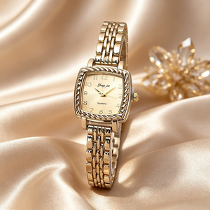 Reloj de Pulsera Cuadrado Dorado para Mujer, Estilo Vintage, Bisel Trenzado, Esfera Negra, Correa de Acero Inoxidable, Reloj de Cuarzo para Dama, Regalo - Product Image 3