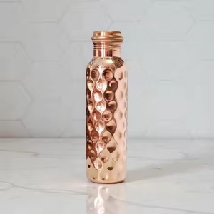 Handmade copper water bottle Minimalist travel <b>drinkware</b> Portable copper bottle with lid Pure copper water container - Product Image 3