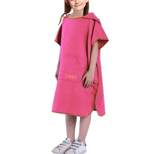 Quality Wholesale Plain Adult Kids Beach Changing Clothes Hoodie Poncho Customized Soft Microfiber Hooded Surf Poncho Towel